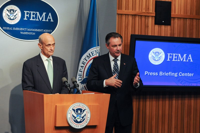 Washington: FEMA Administrator Paulison answers a question at a press...