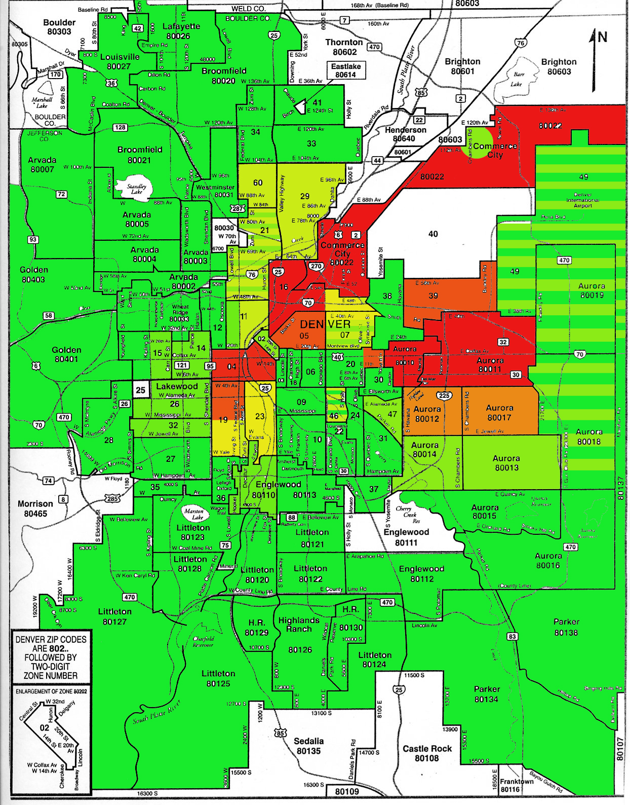 Denver area zip code map | Colorado map, Zip code map, Denver area