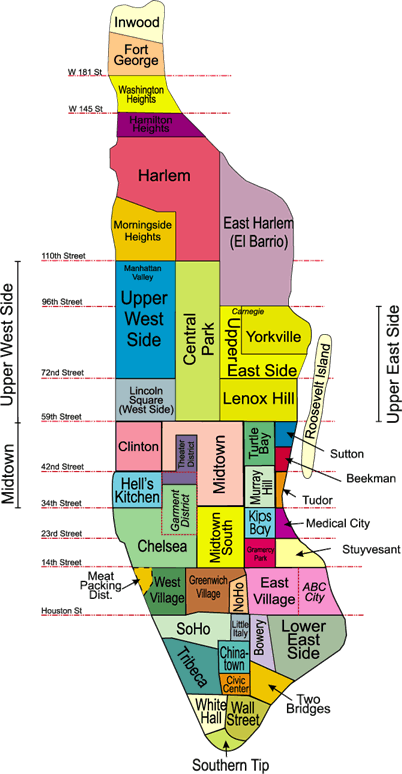 map of manhattan districts. This may help.
