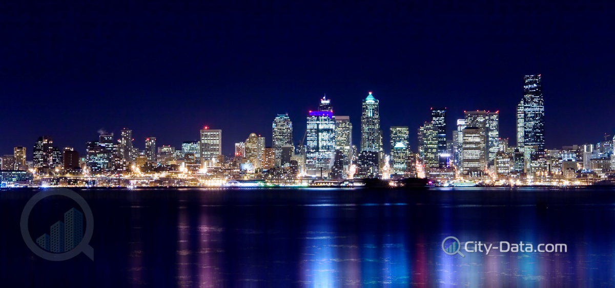 Seattle city lights up the night sky