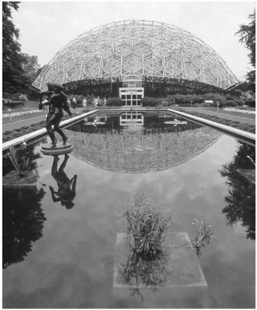 The Climatron Geodesic Dome in the Missouri Botanical Gardens is 70 feet high and 175 feet in diameter.