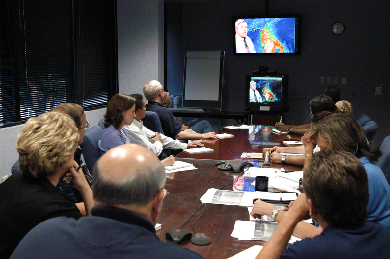 Atlanta: FEMA Region IV management staff listen to a briefing from the...