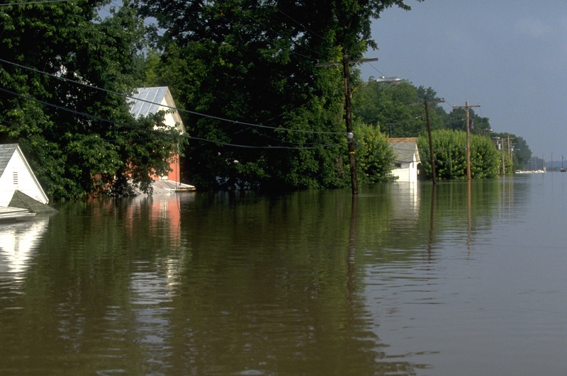 The depth of floodwaters show the extent of the damage wreaked by the...