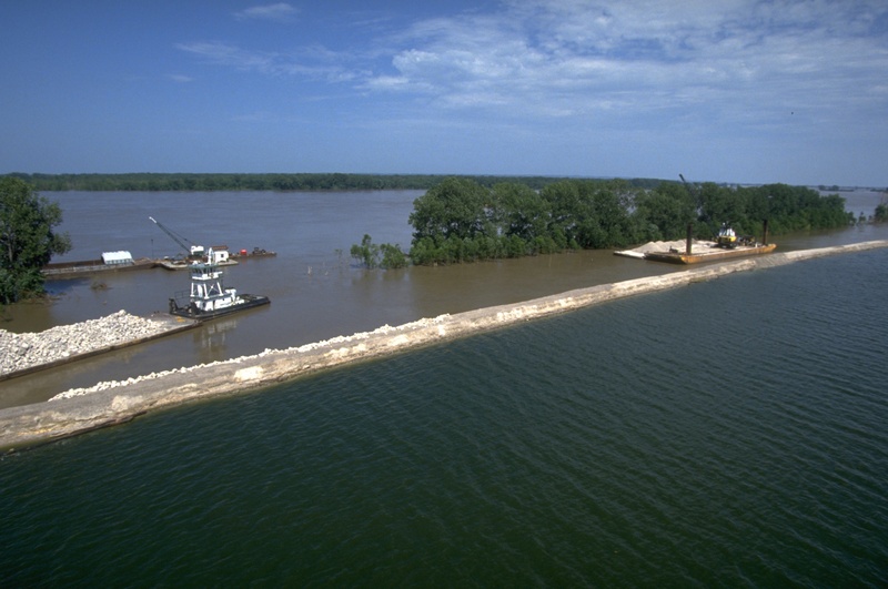 An aerial view of floodwaters showing the extent of the damage wreaked...