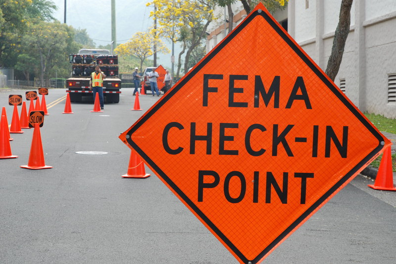 Honolulu: Sign informing of a FEMA check-in point.  FEMA&#39;s Pacific...