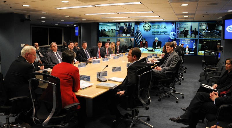 Washington: DHS Secretary Janet Napolitano (l fg red) visits FEMA Headquarters...