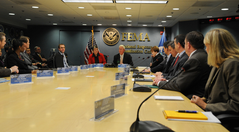 Washington: DHS Secretary Janet Napolitano (c) visits FEMA Headquarters...
