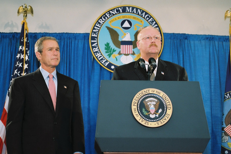 Washington: FEMA Director Joe M. Allbaugh introduces President Bush to...