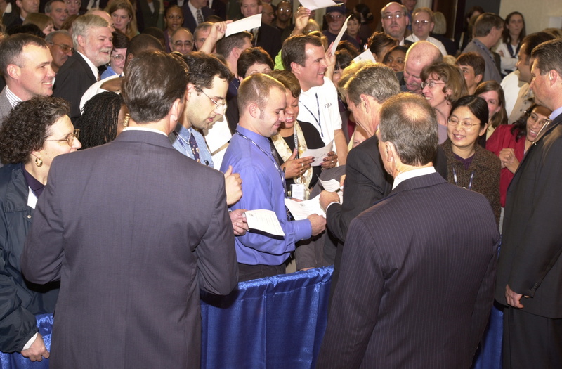 Washington: President Bush greets and signs autographs for FEMA employees...