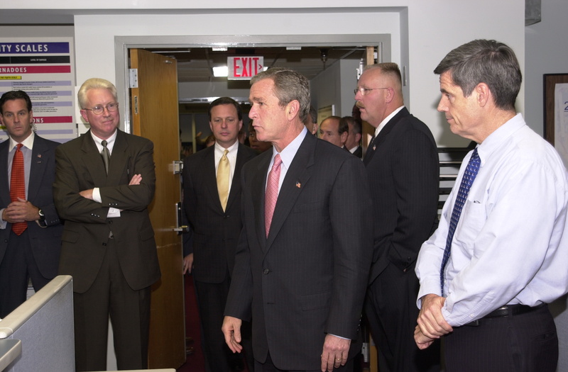 Washington: President Bush enters the Emergency Support Team (EST) Operations...