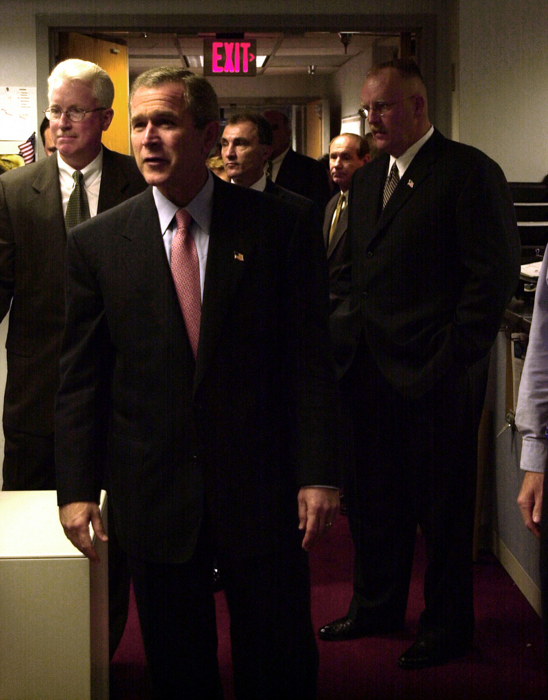 Washington: President Bush enters the Emergency Support Team (EST) Operations...