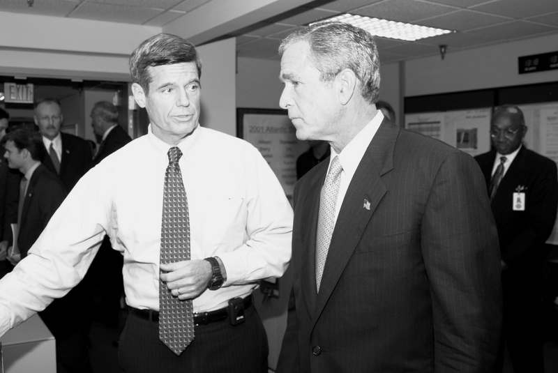 Washington: President Bush is given a tour by John Murray, a member of...