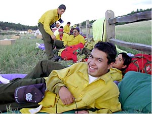 Loveland: Montana Indian Firefighters (MIFF) bed down after a long day....