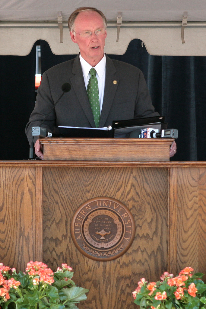 Auburn: Alabama Governor Robert Bentley addresses the crowd of emergency...