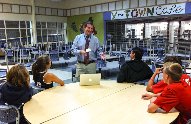 Yarmouth: Assistant Principal Josh Ottow (center) talks about emergency...