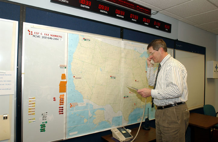 FEMA&#39;s communication unit in the headquarters building in Washington,...