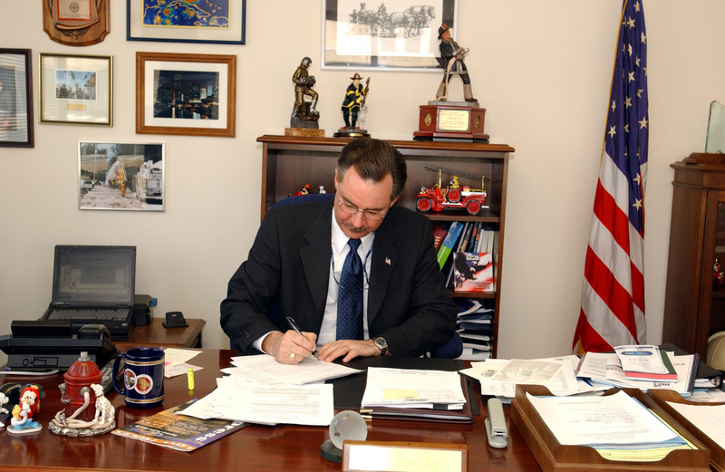 U.S. Fire Administrator R. David Paulison, works in his office in Washington,...