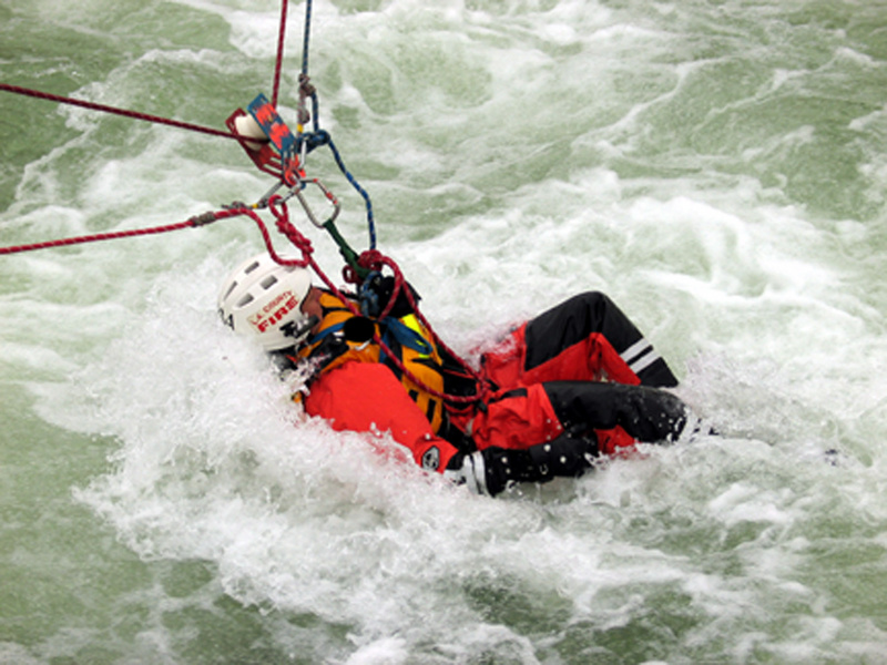 Swiftwater Rescue Teams with the Los Angeles County Fire Department&#39;s...