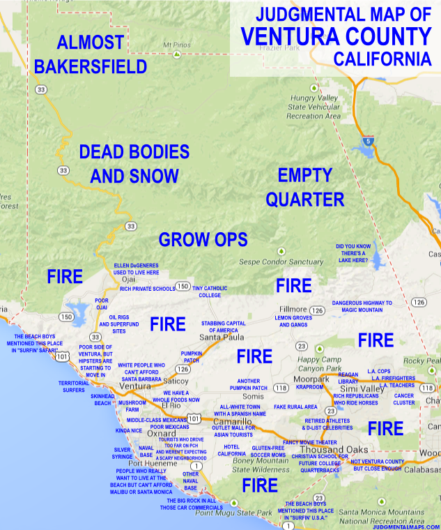 Ventura County Zip Code Map Judgemental map of Ventura County (Bakersfield, Ojai: oil, gas 