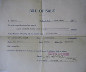Bill of sale sedan 1927
