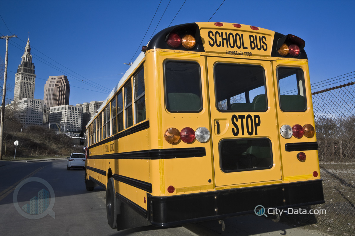 School bus in downtown cleveland