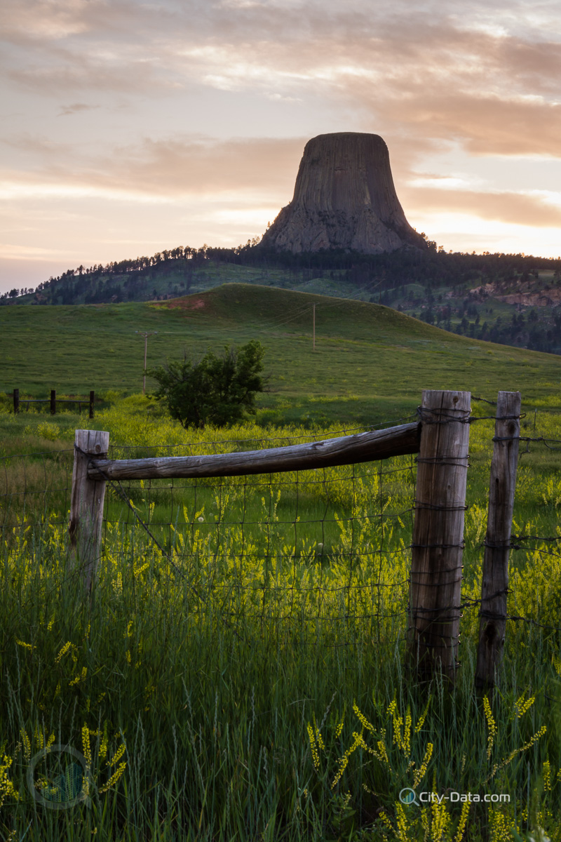 A farm and devils tower national monument