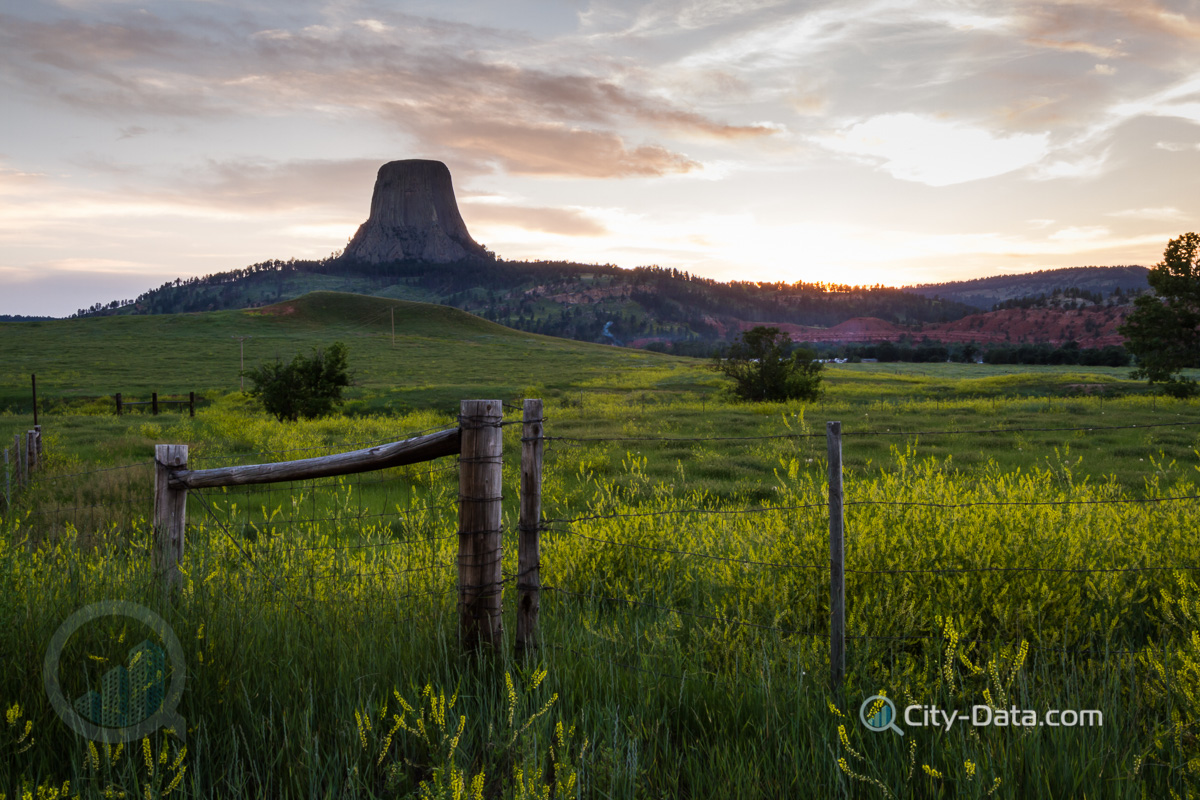 Farm view and devils tower national monument