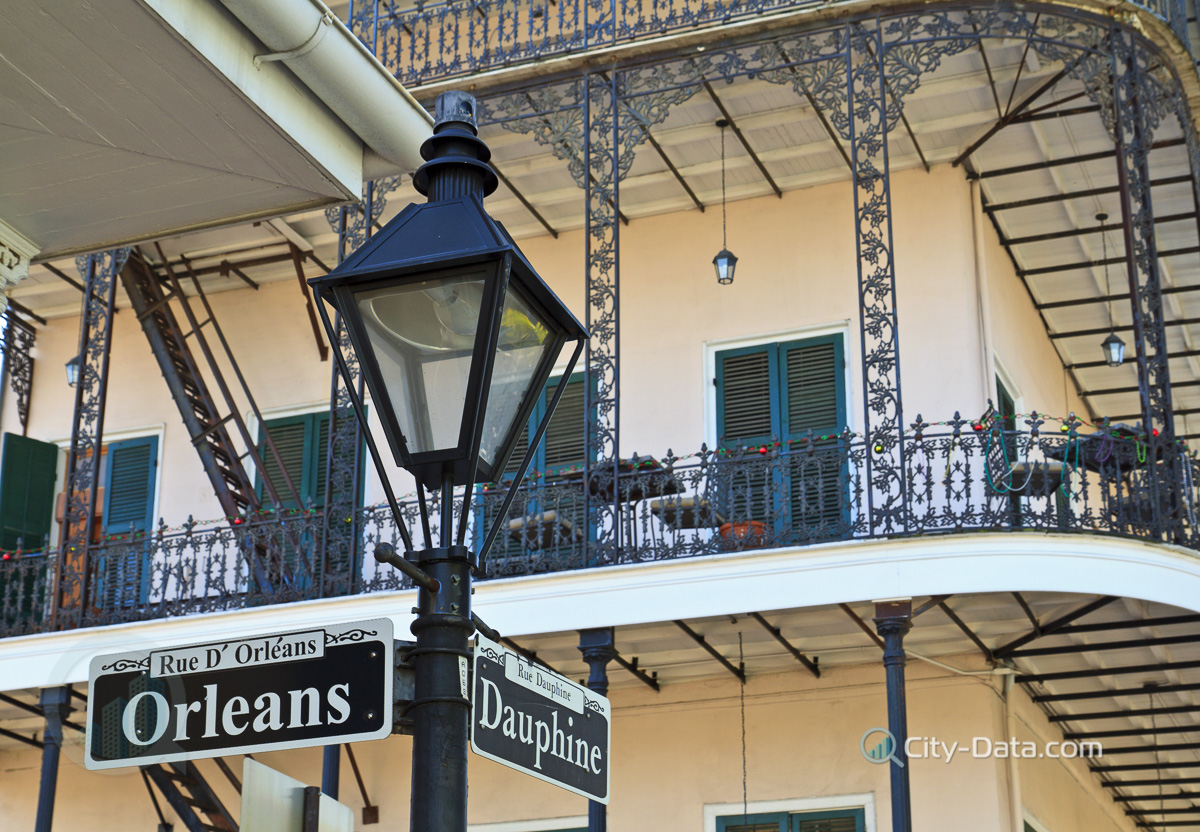 Corner of orleans and dauphine streets in the french quarter of new orleans