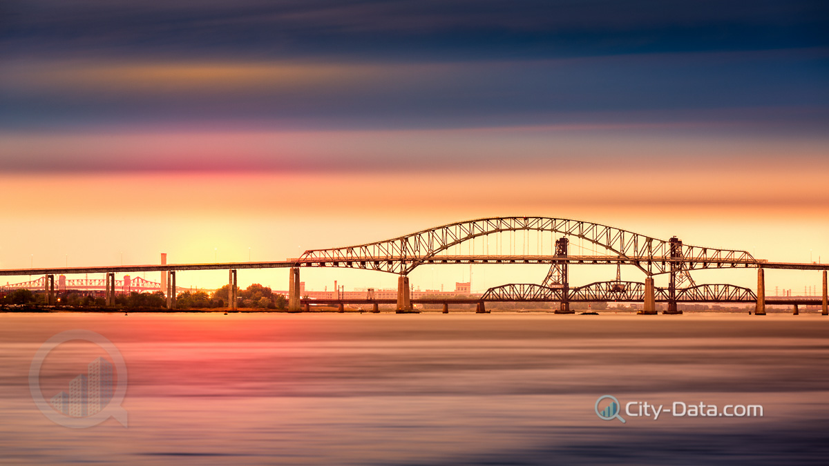 Newark bay bridge and sunset