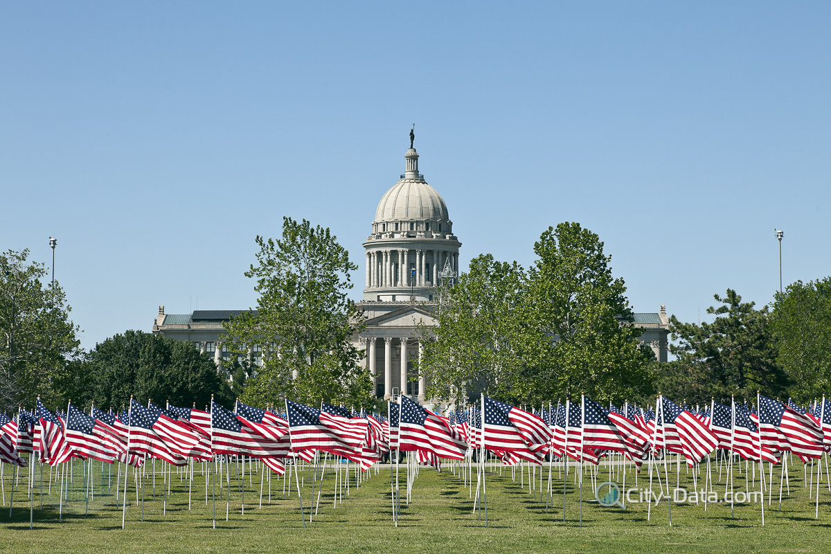 Flags on the field in capital of oklahoma city