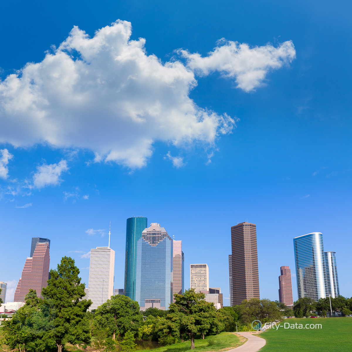 Houston skyline with park turf